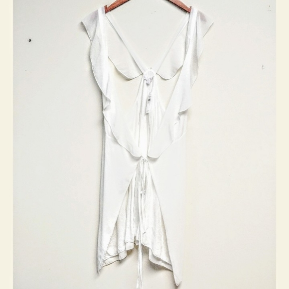 Don't Ask Why Sheer White Cover Up Dress Top w Tie - Picture 2 of 6